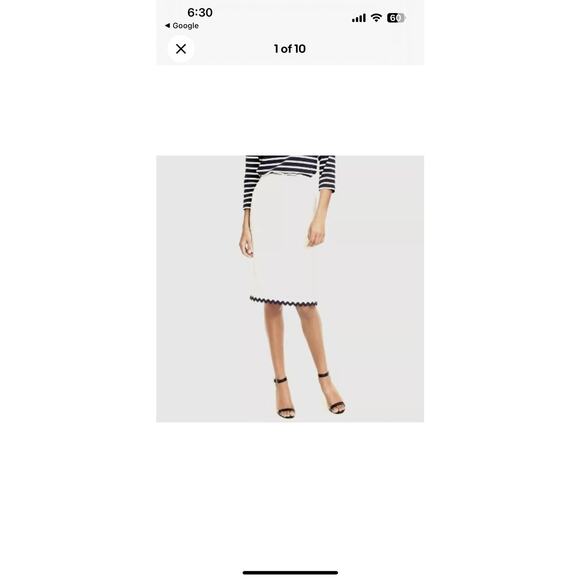 J. Crew Dresses & Skirts - J Crew Pencil Midi Skirt 100% Linen Size 12 White w/ Navy Rickrack Trim Worn 1X